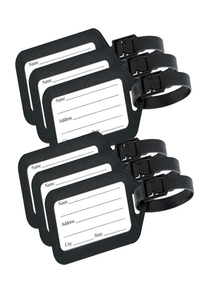 سنديا مجموعة من 6 بطاقات تعريف للأمتعة من SNDIA مع حزام، بطاقات ذكية لحقائب السفر والحقائب المدرسية لتسهيل التعرف على الحقائب - أسود - Image 1